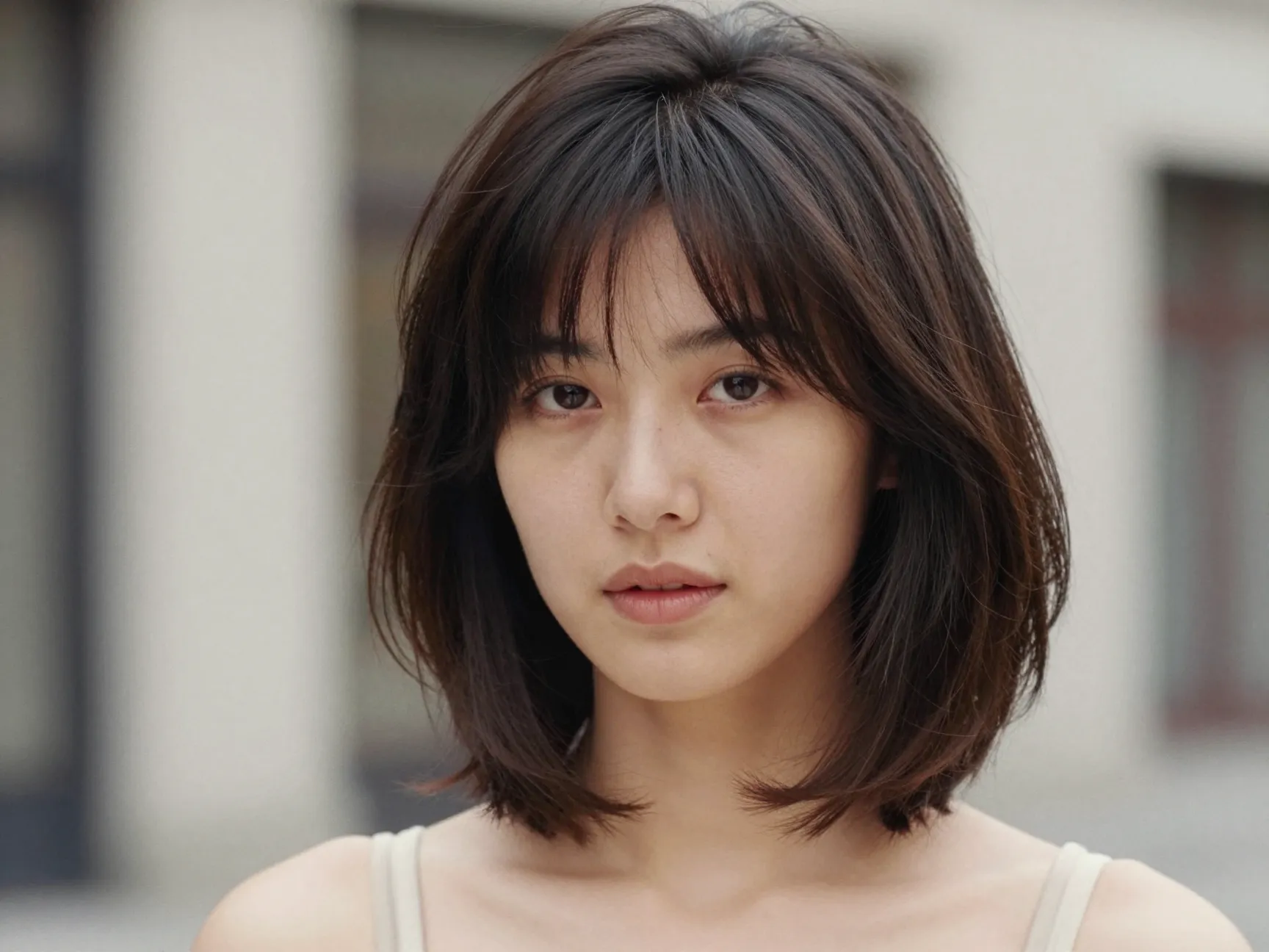 Collarbone lob face framing flipped ends