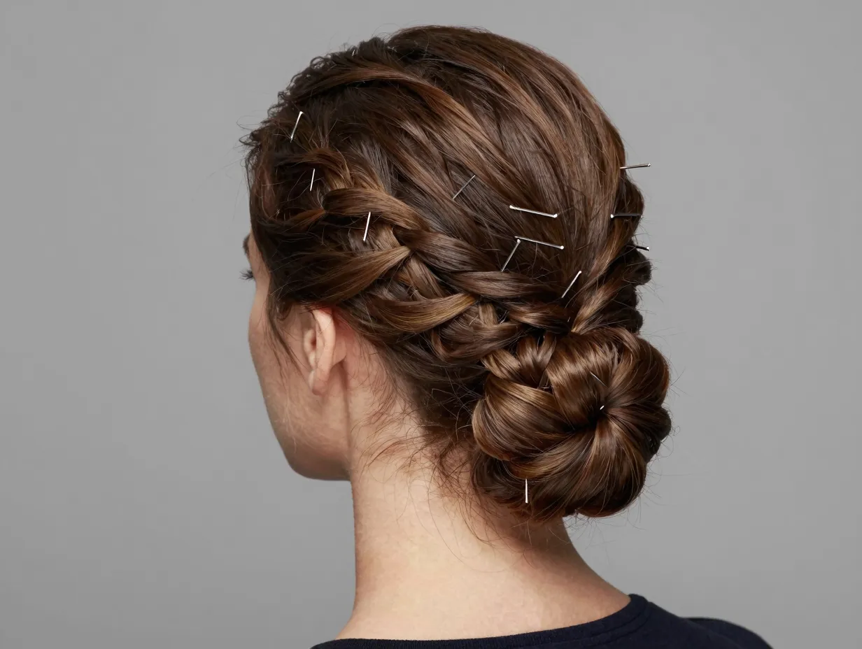 Sophisticated french twist updo secured with u shape pins