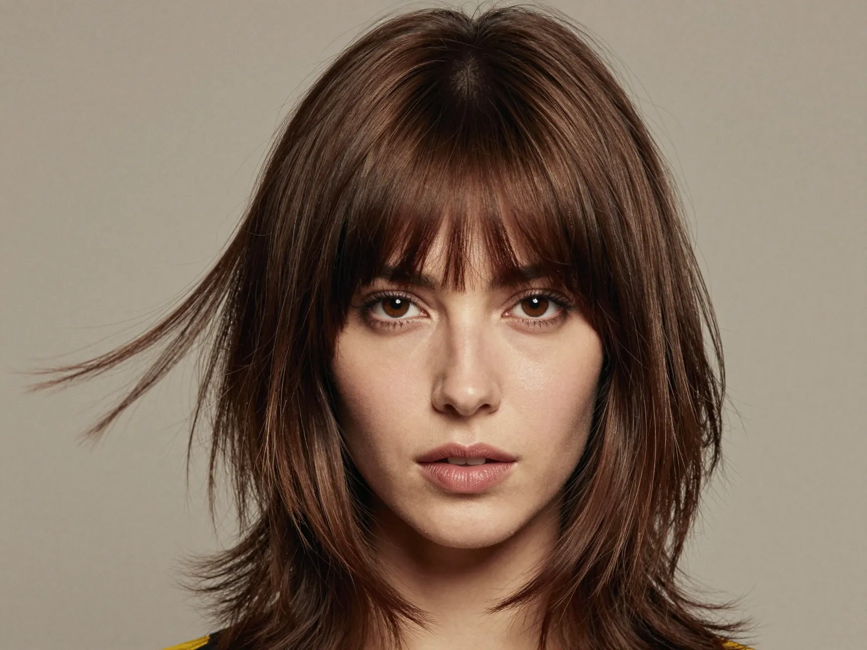 Micro shag layered texture blunt straight across fringe