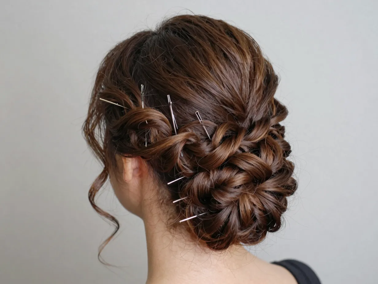 Elegant twisted updo with two pinned sections at back