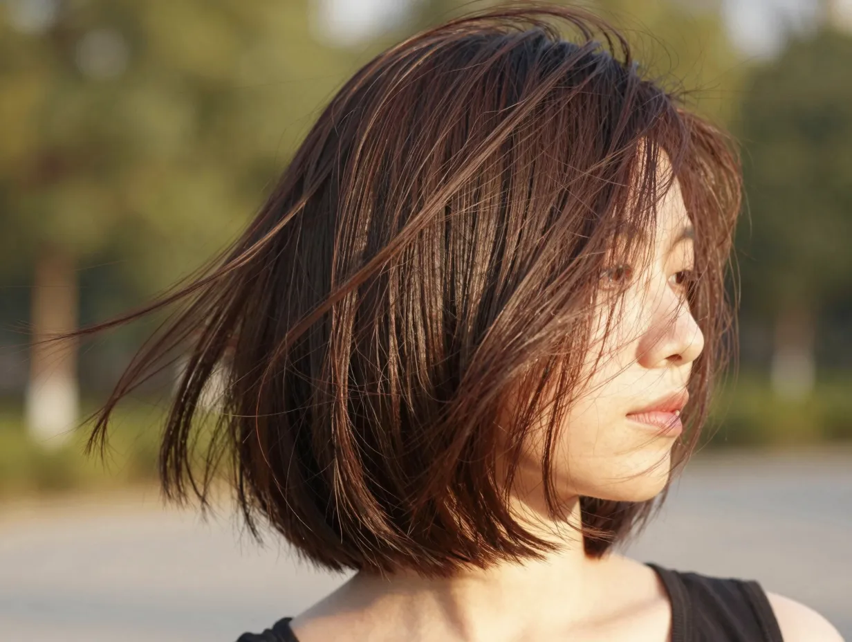 Chin length piecey bob organic free flowing movement
