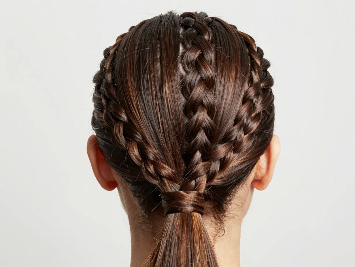 Tapered feed in braids slicked back into a seamless precise neat ponytail