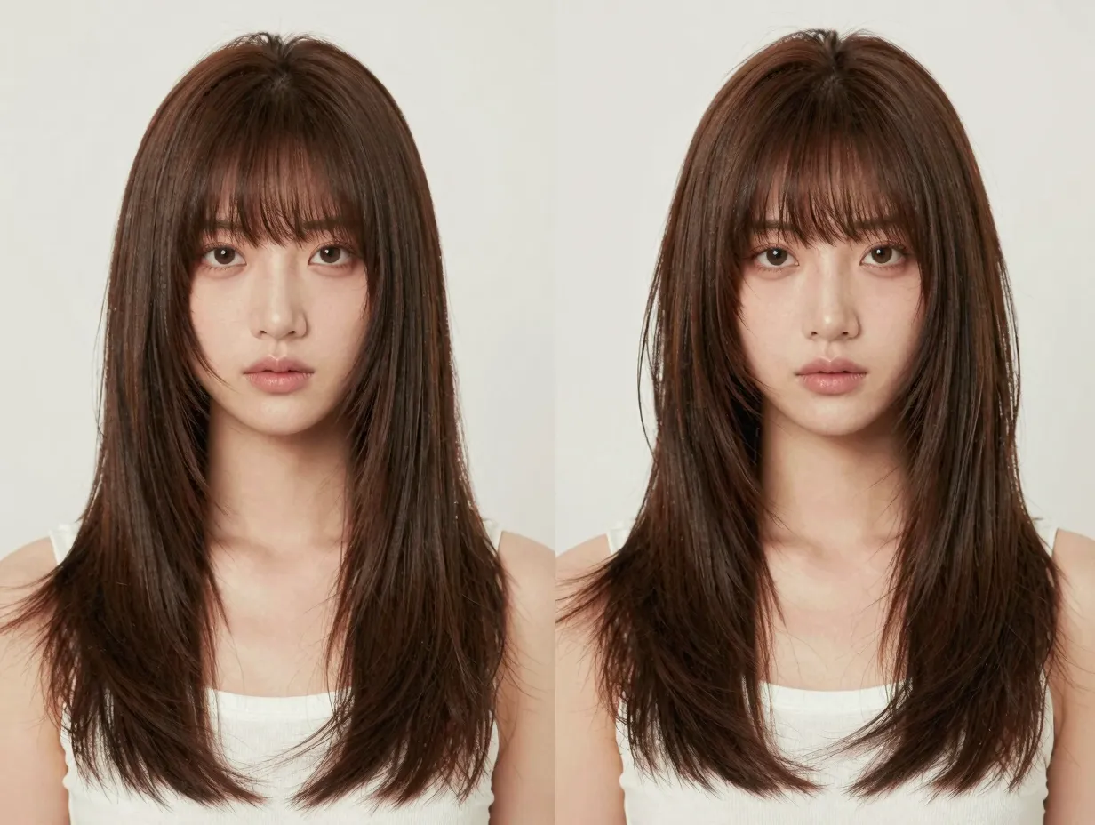 Graceful grown out butterfly haircut layers on straight hair after twelve weeks