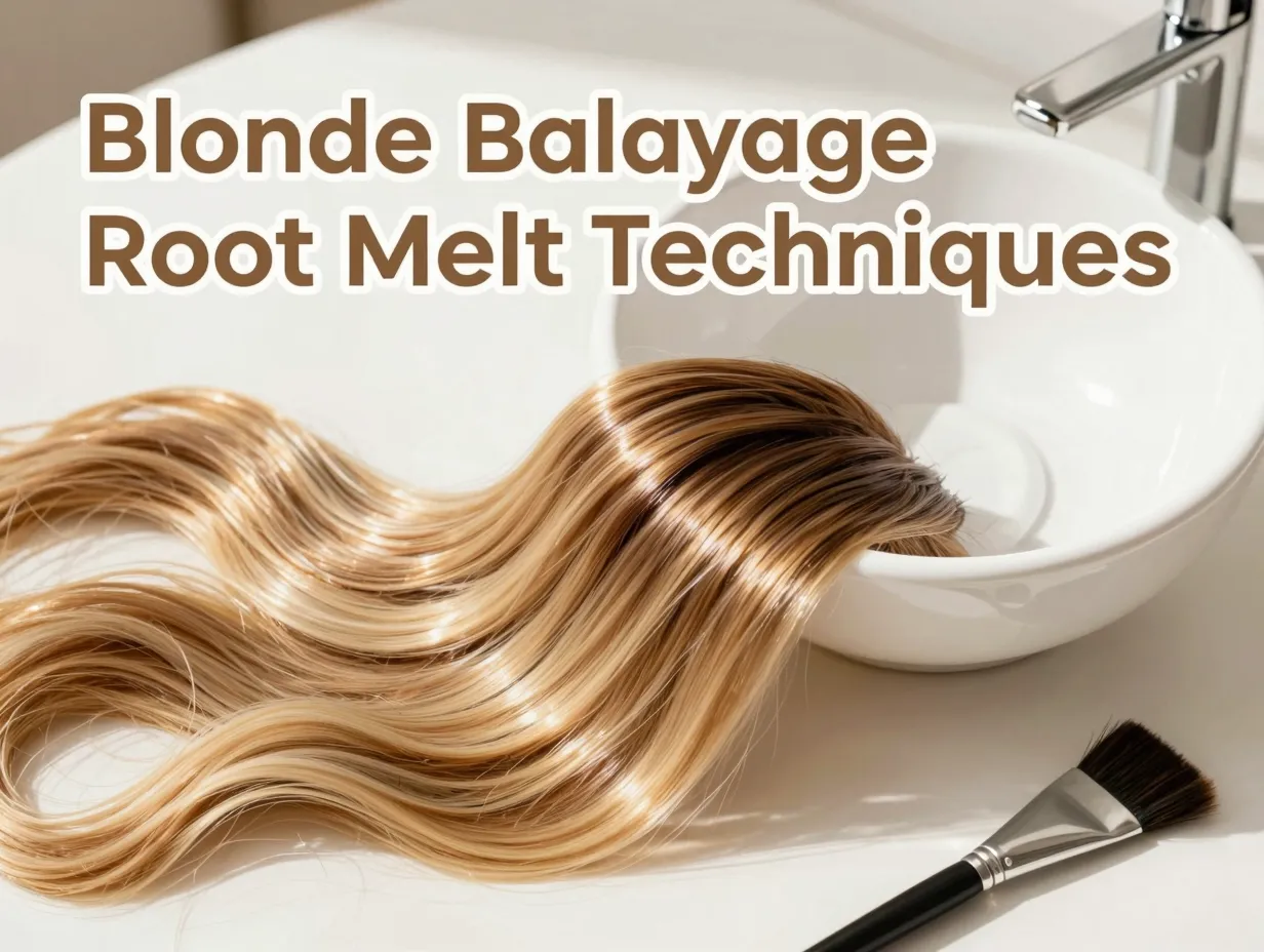 Sunlit blonde hair root melt transition on clean white surface