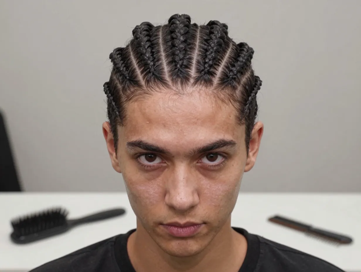 Classic slick back cornrow braid with sharp part lines