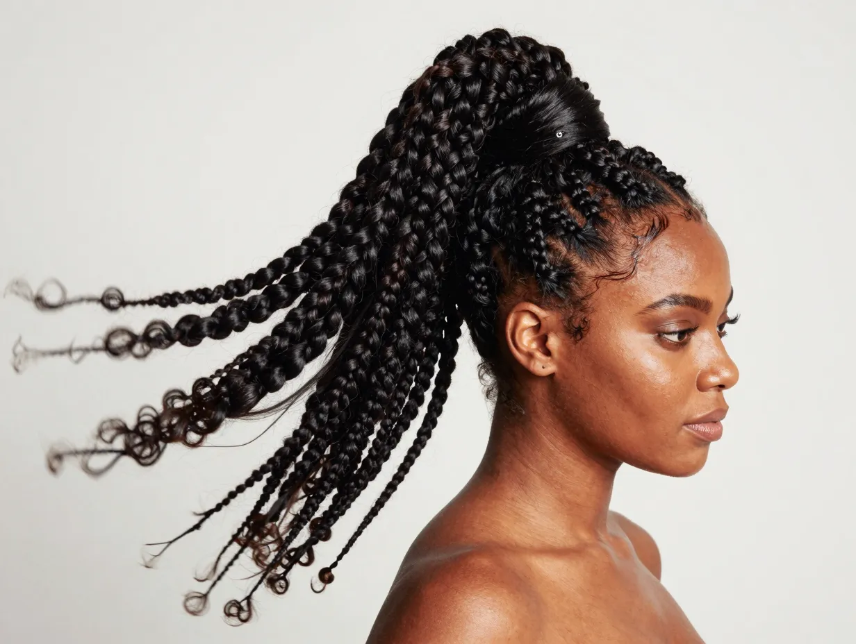 Jumbo knotless braids in a high ponytail bold statement