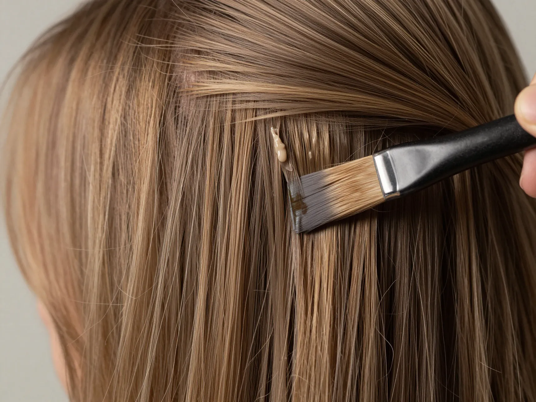 Smudge root technique blurring balayage demarcation line with lightener