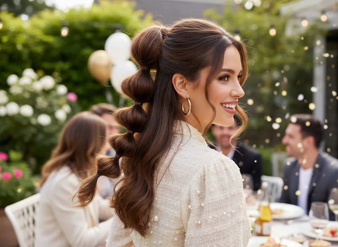 Sculptural bubble half ponytail for social events