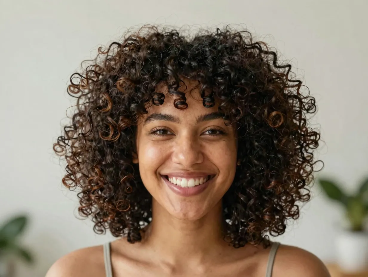 Shoulder length rounded halo of defined curls for natural hair