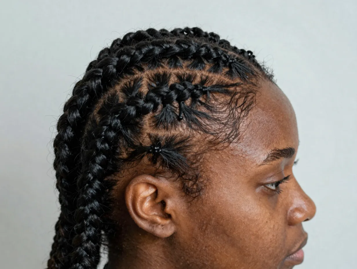 Knotless feed in cornrows flat against scalp for edges