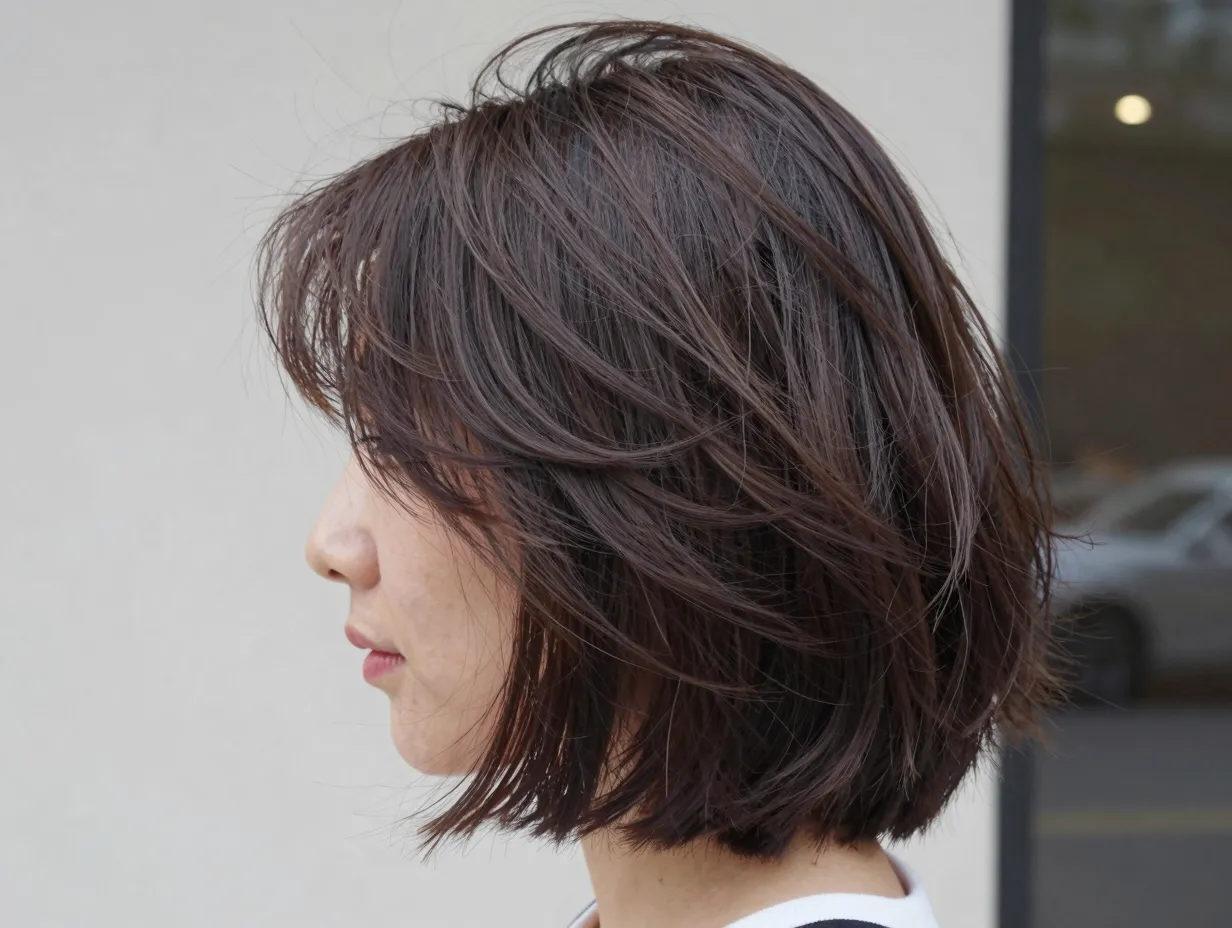 Relaxed textured bob with face framing layers and soft movement