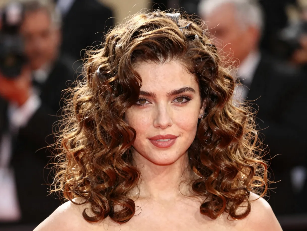 Voluminous bouncy curls medium hair red carpet glamour shine