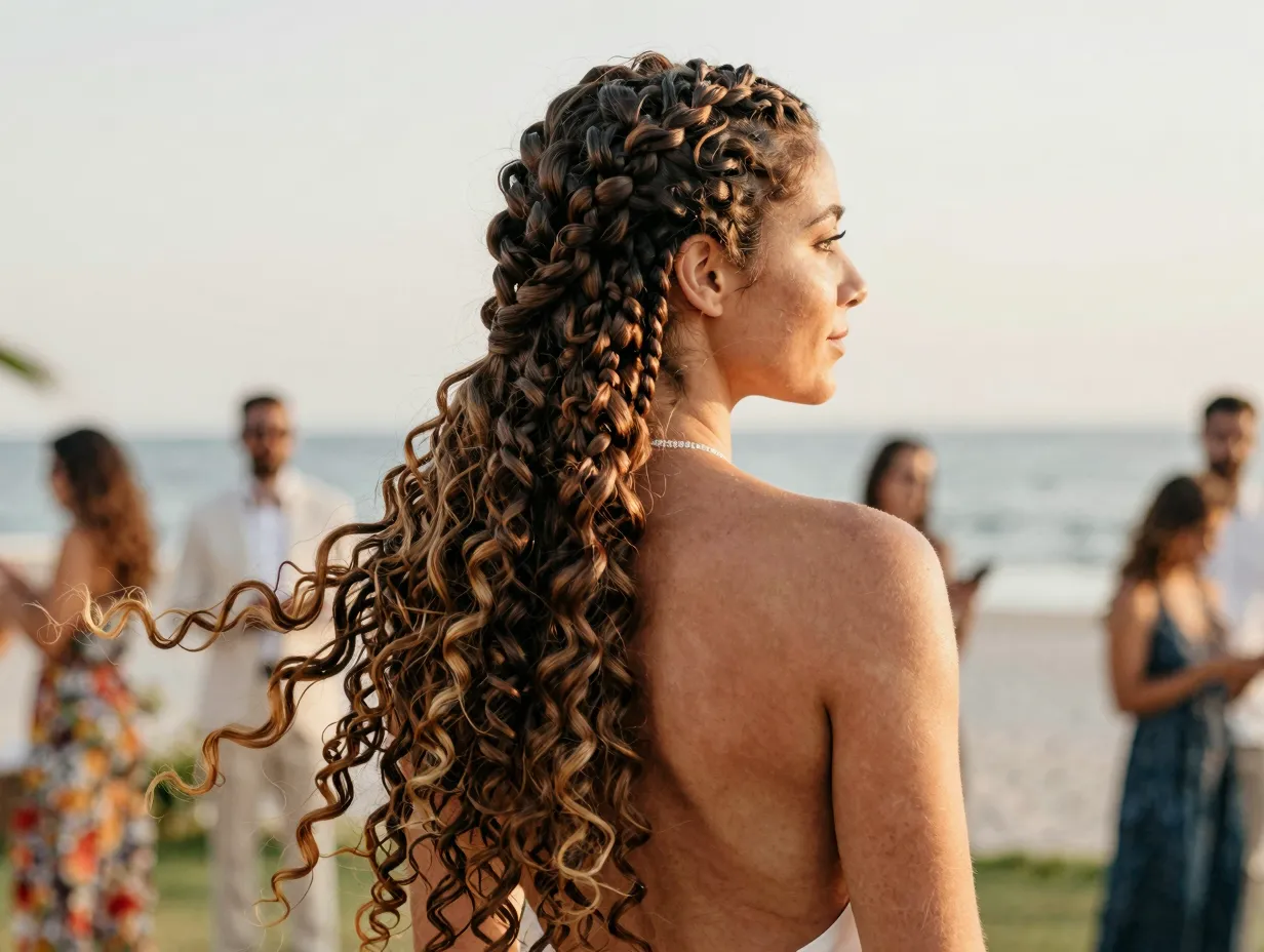 Goddess braids thick chunky curly ends romantic summer event