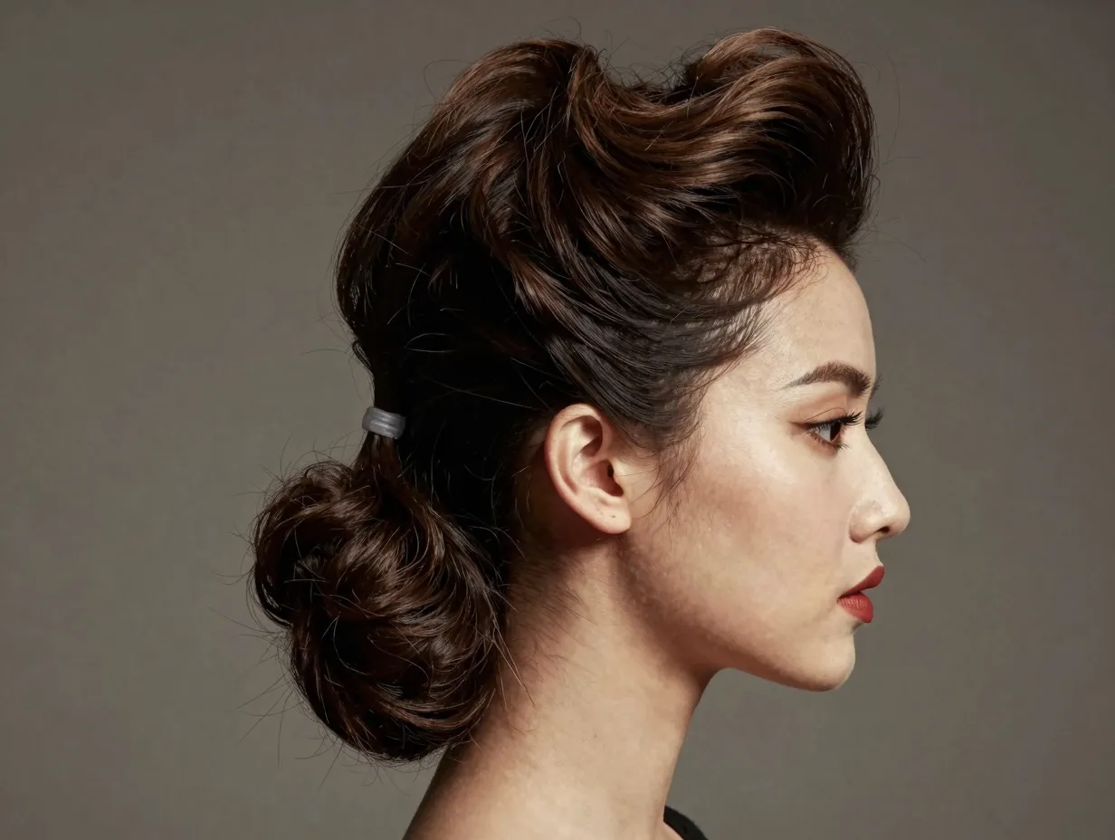 Vintage inspired half up hairstyle with teased volume at the crown