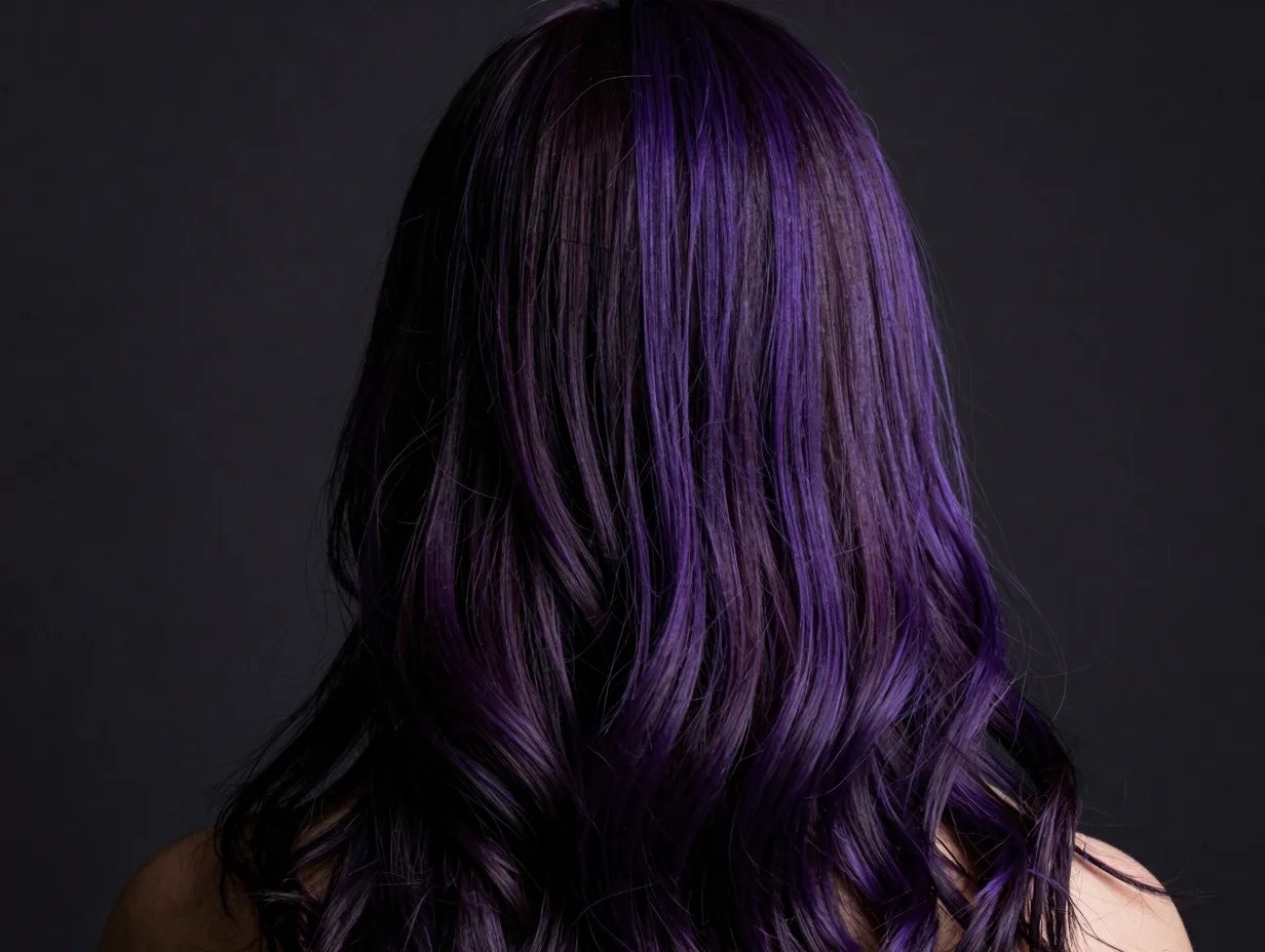 Deep purple plum ultraviolet hair under changing light conditions