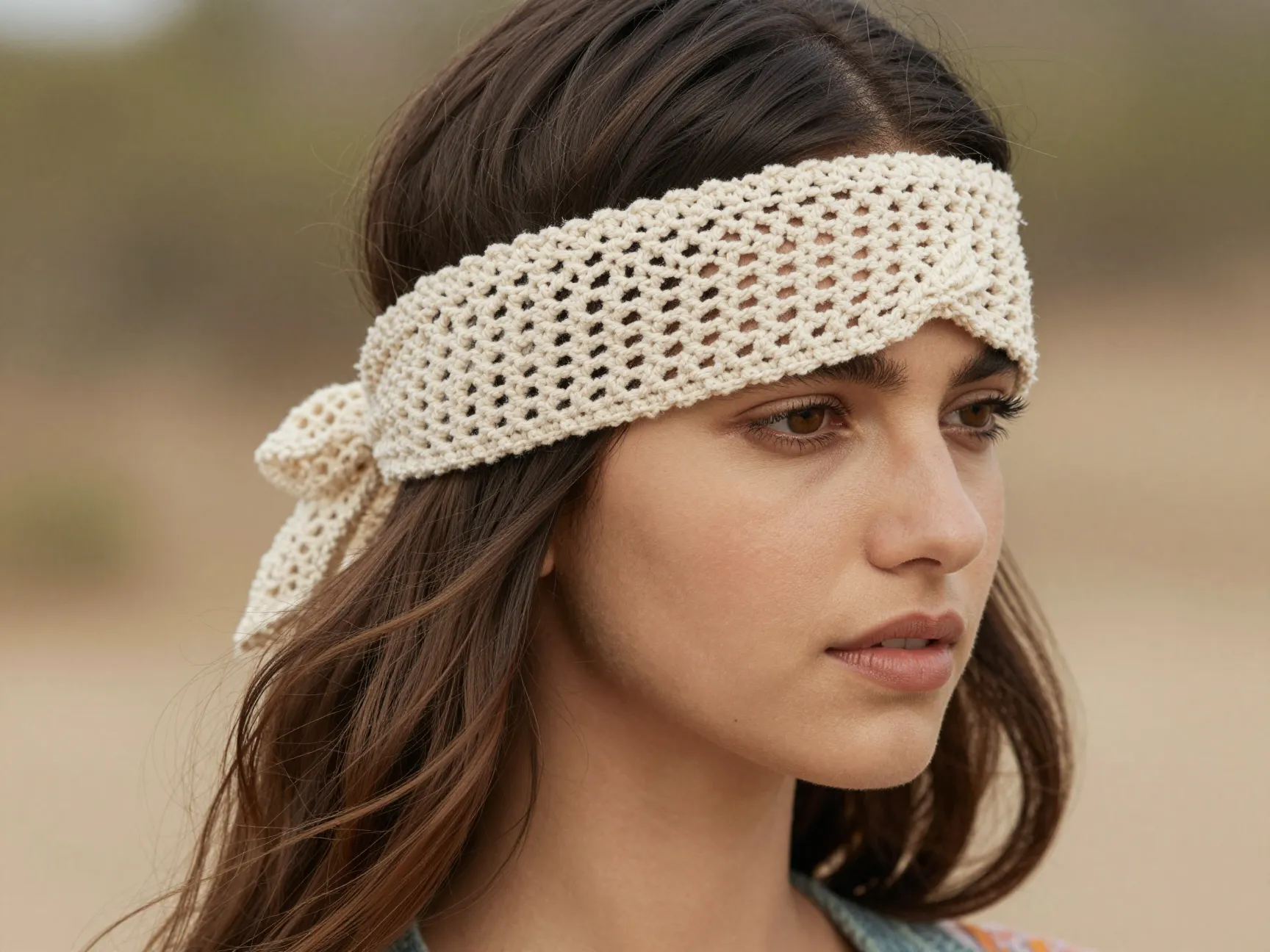 Lightweight cotton crochet bandana forehead band