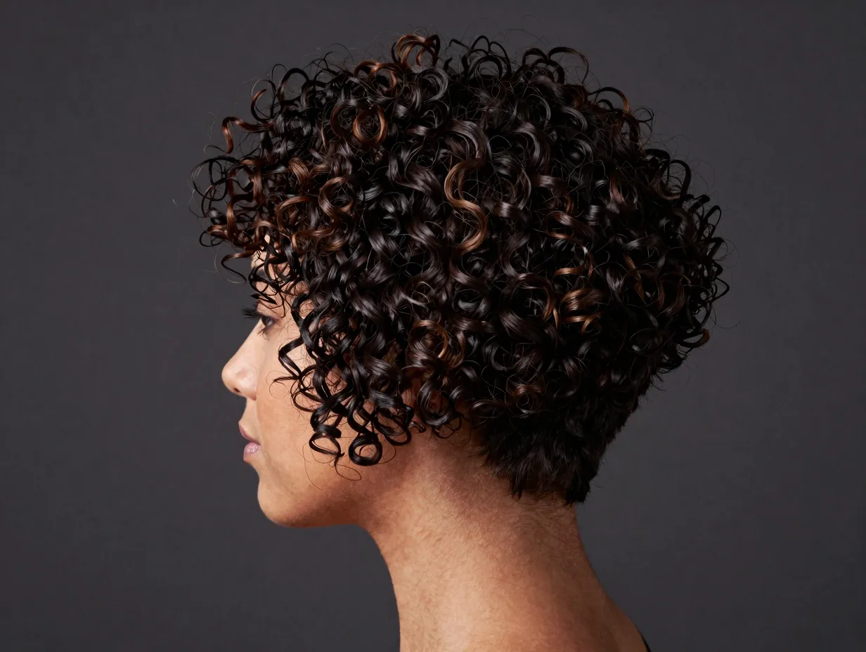 Tapered curly bob with sculpted nape for 3c to 4c hair