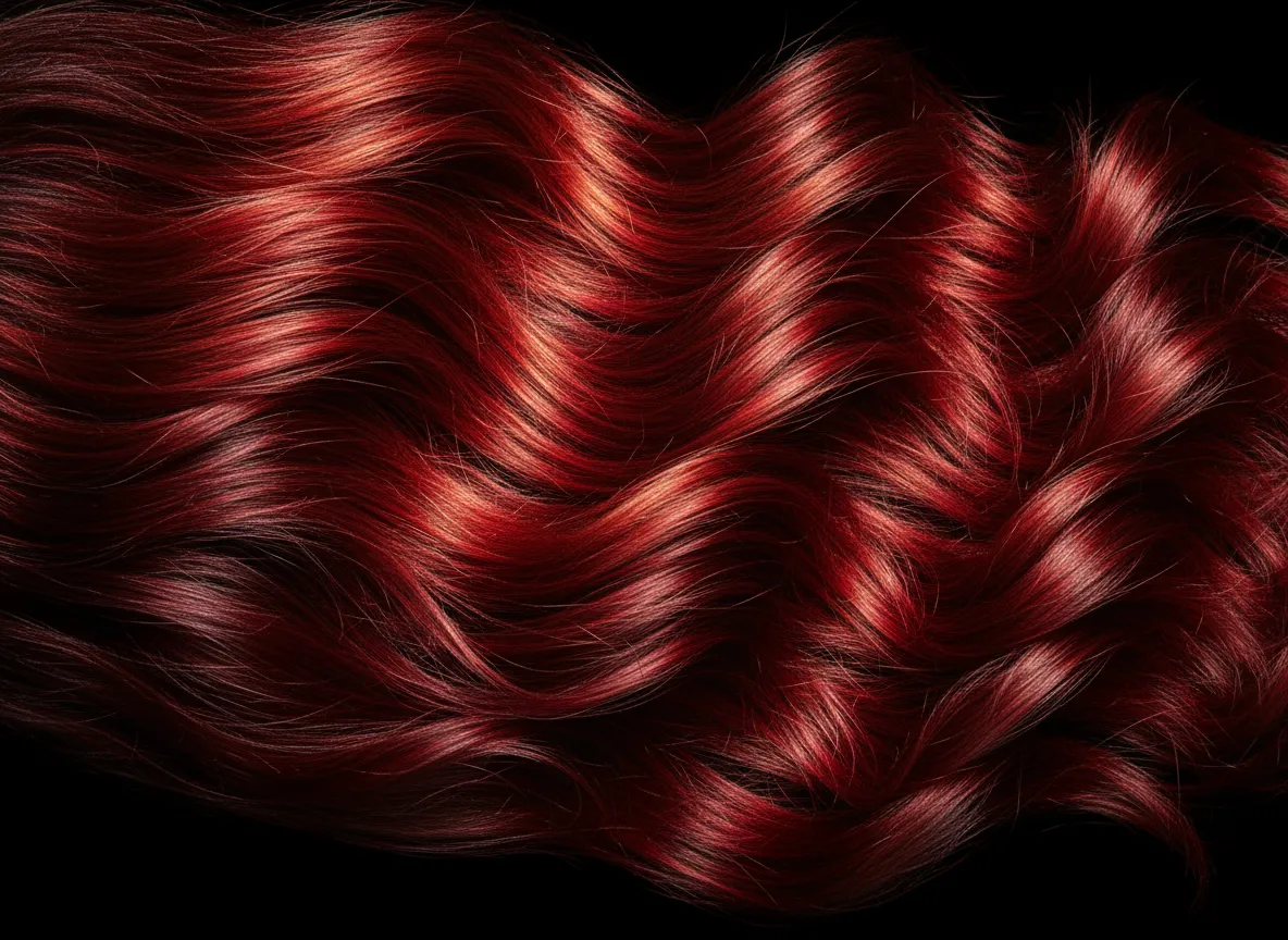 Fiery ruby garnet cherry red hair with dramatic warm tones