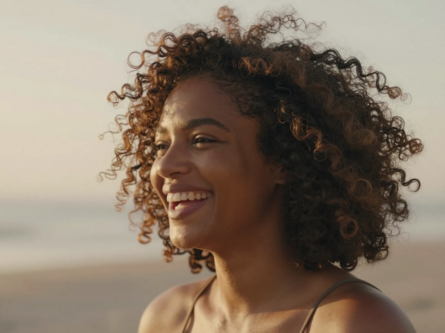 Beachy tousled curls on short natural hair diffused dry