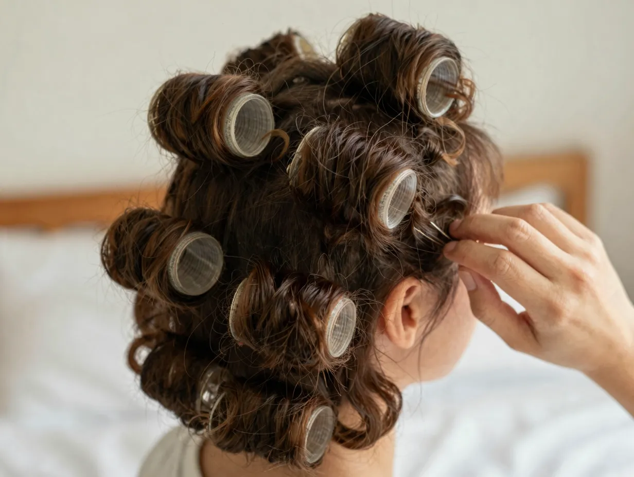 Pin curled lob creating soft vintage waves without heat