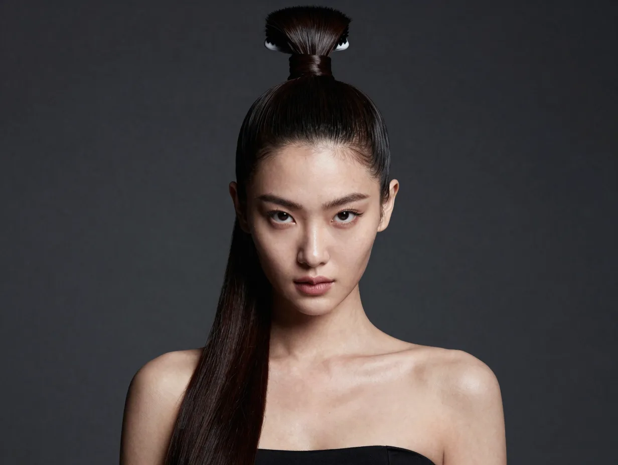 Ultra polished snatched half up hairstyle with strong tension smoothing