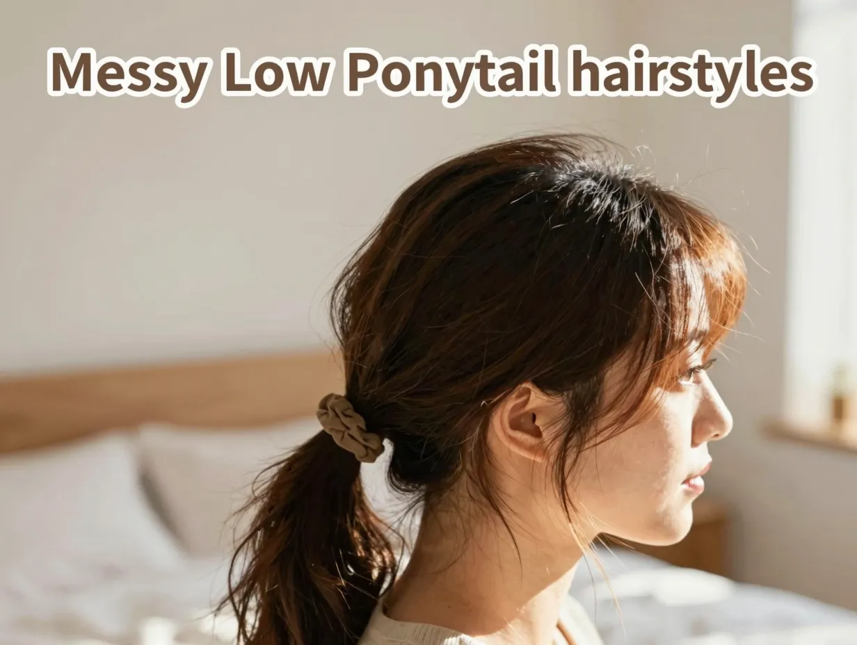 Effortless messy low ponytail morning hair style relaxed vibe