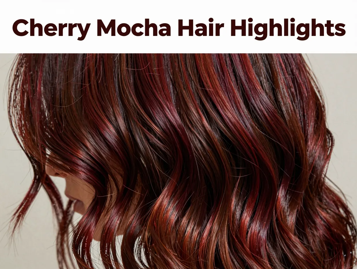 Luminous cherry mocha hair highlights dimensional shimmer glossy texture