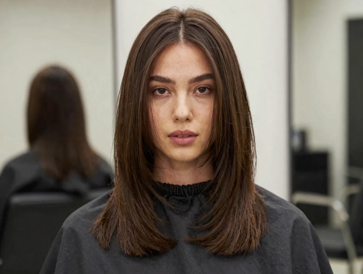 Collarbone length lob soft blunt ends model salon