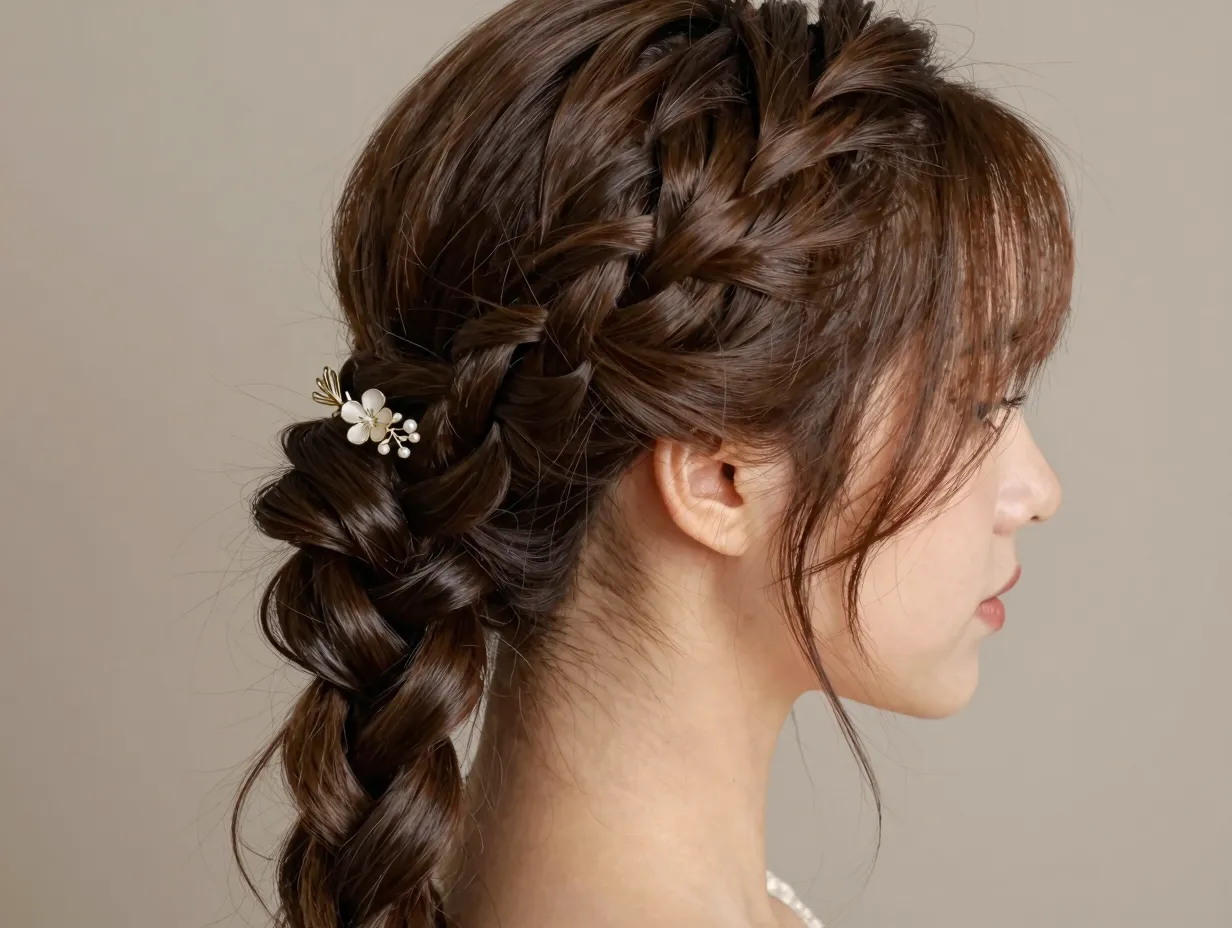 Romantic waterfall braid side braid cascading crown hair