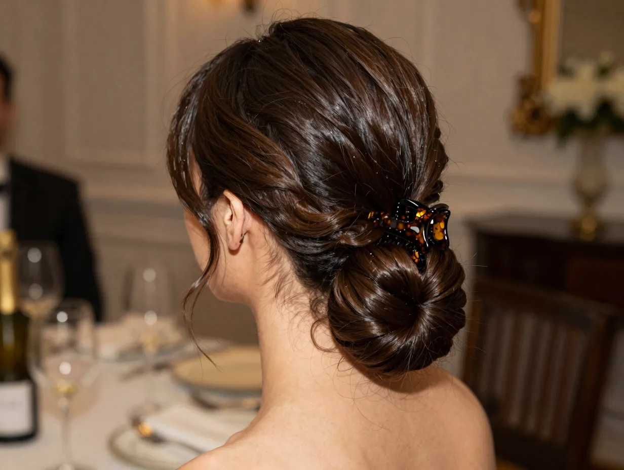 A polished french twist alternative for formal dinner event
