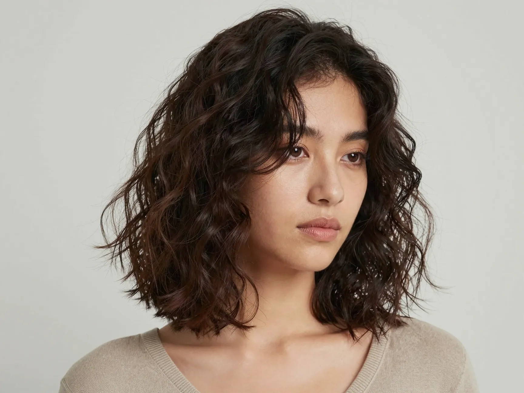 Textured collarbone length lob with soft natural waves