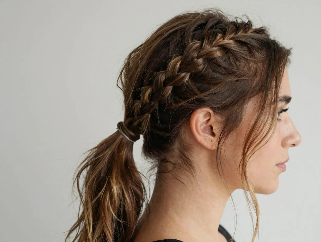 Braided detail low ponytail with thin boho fashion twist