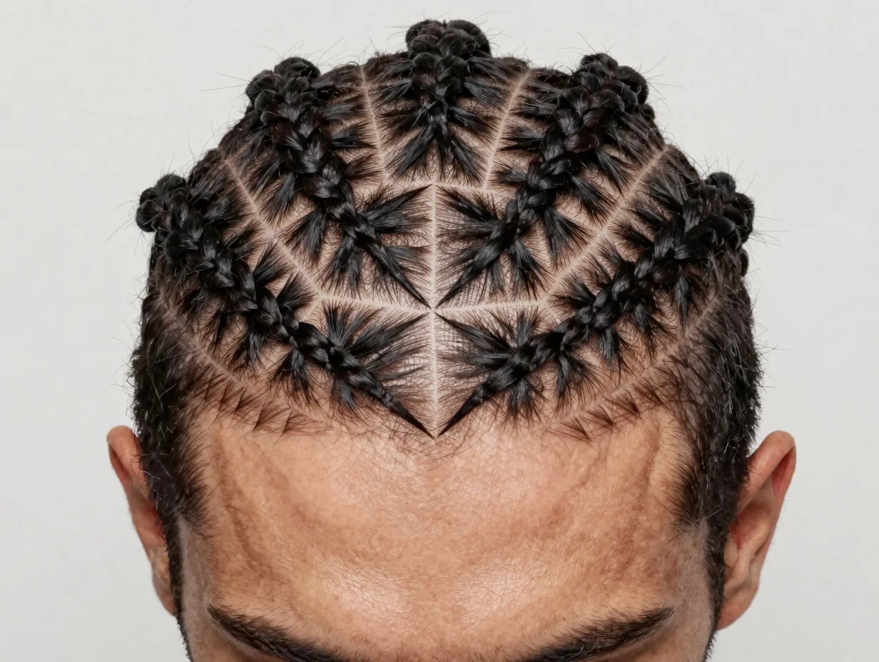 Geometric pattern cornrows triangular sections mosaic scalp