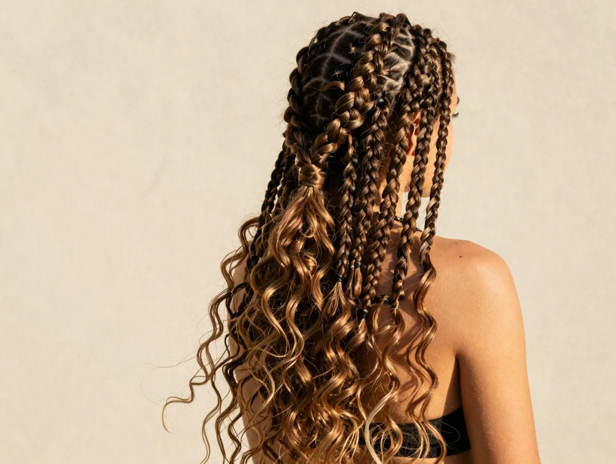 Intricate bohemian braids with wavy textured extensions and tendrils