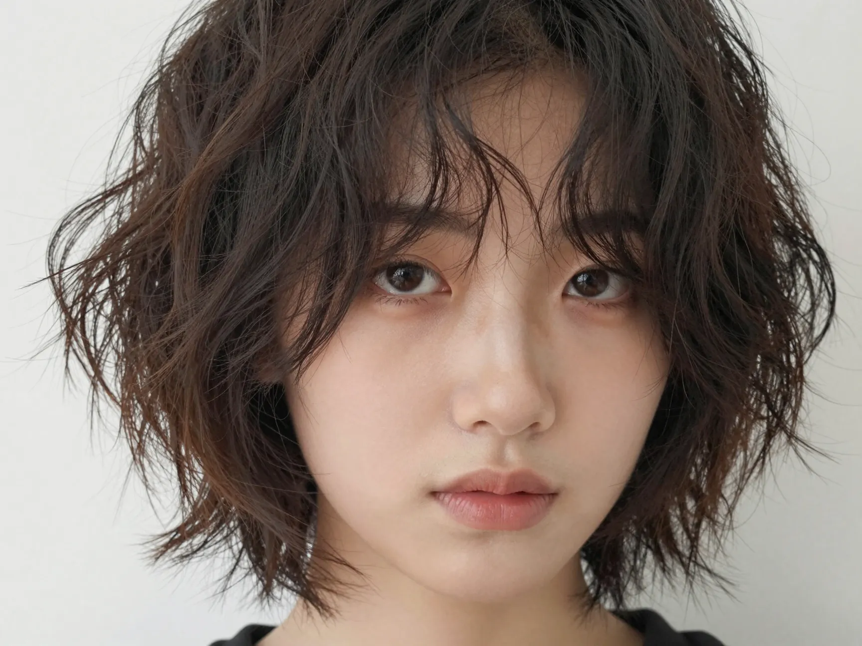 Short choppy layers creating tousled volume in fine wavy hair