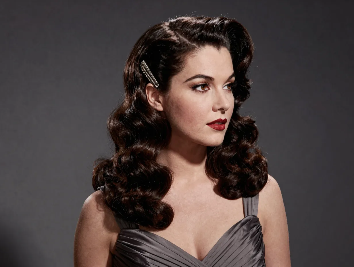Dramatic side parted waves deep part vintage hollywood glamour