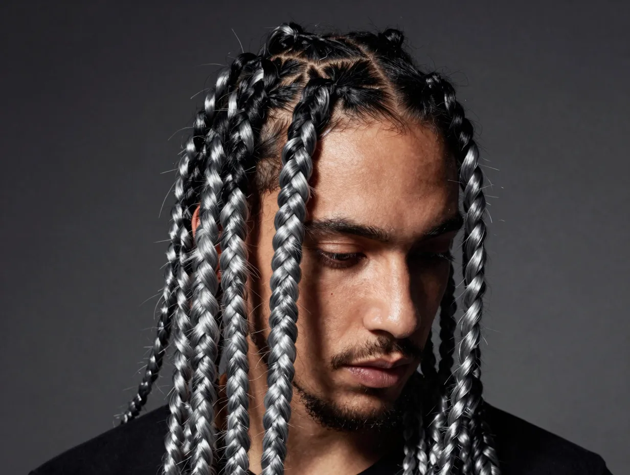 Two tone cornrows black and silver grey colored extensions
