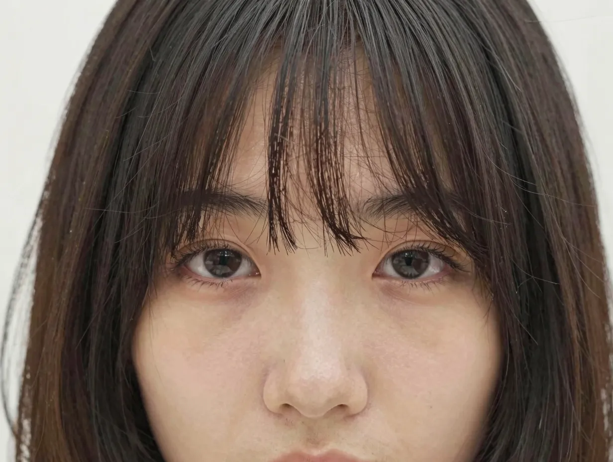 Fine hair with feathered soft notched bangs and lived in texture