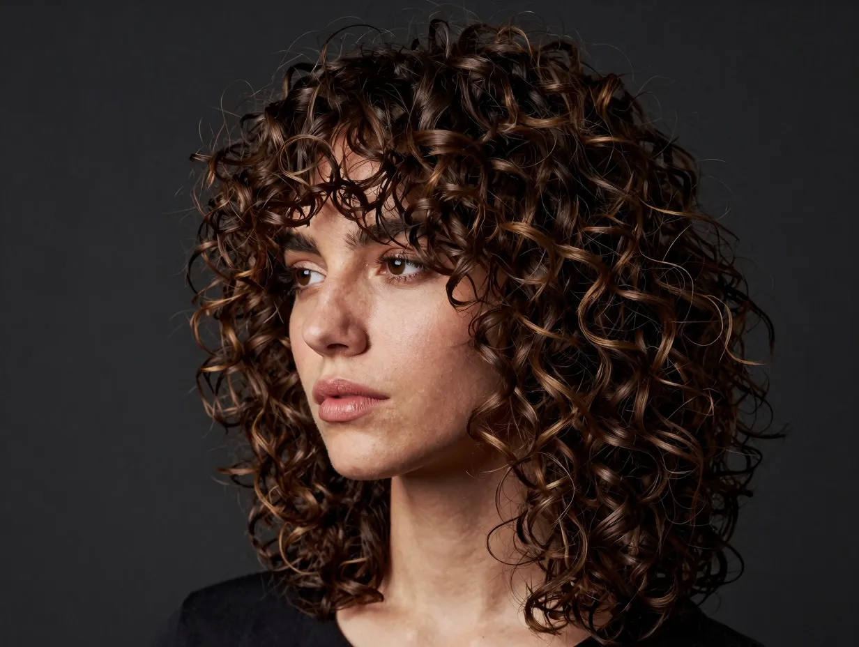 Layered shag with heavy layers and diffused curly volume