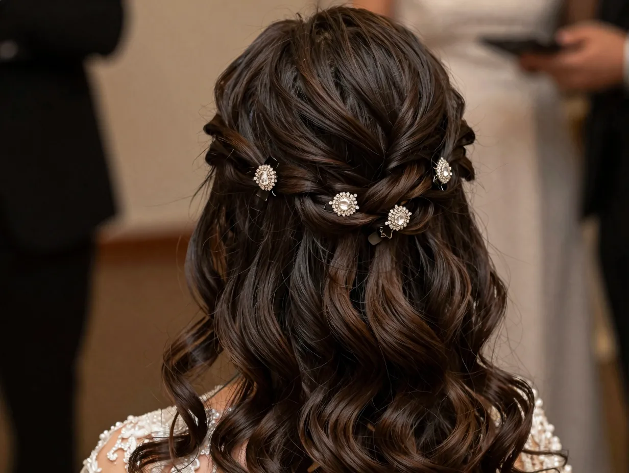 Cascading crown twist formal event with decorative clips