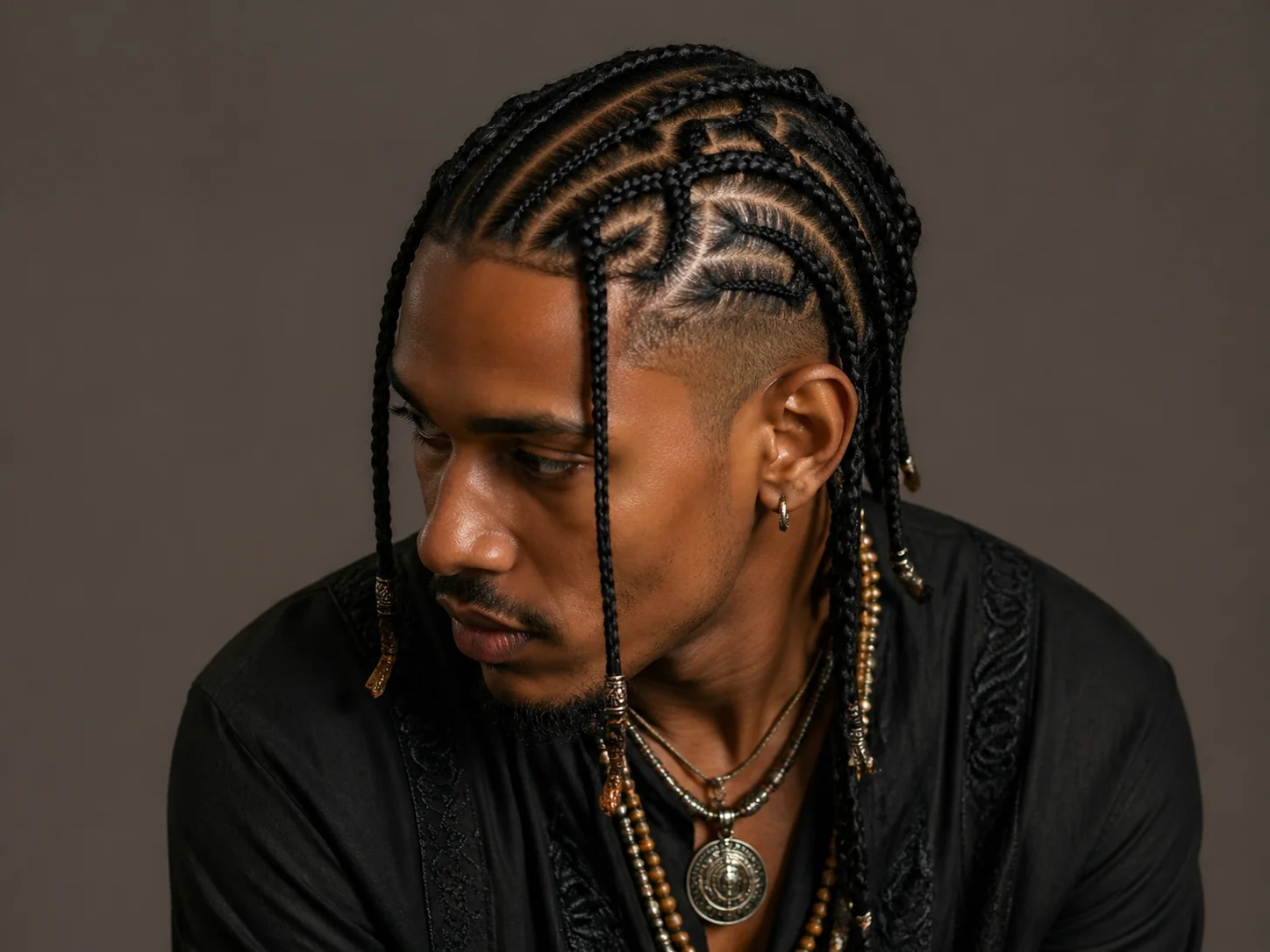 Freestyle tribal cornrows multiple directions fade jewelry