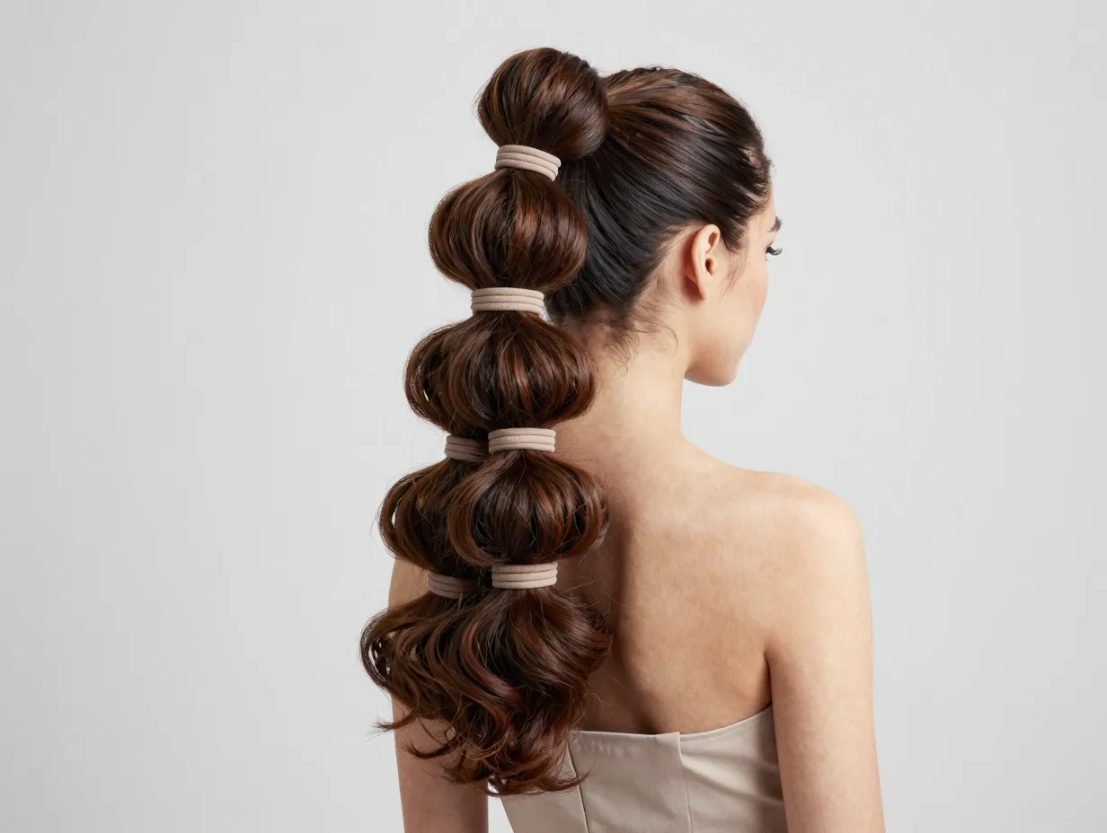 Modern bubble ponytail high ponytail textured volume bubbles