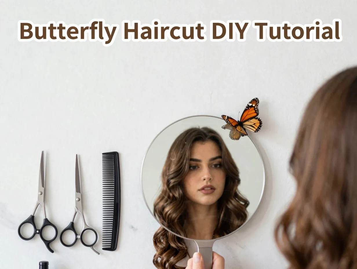 Flatlay hair tools mirror reflection styled butterfly wings