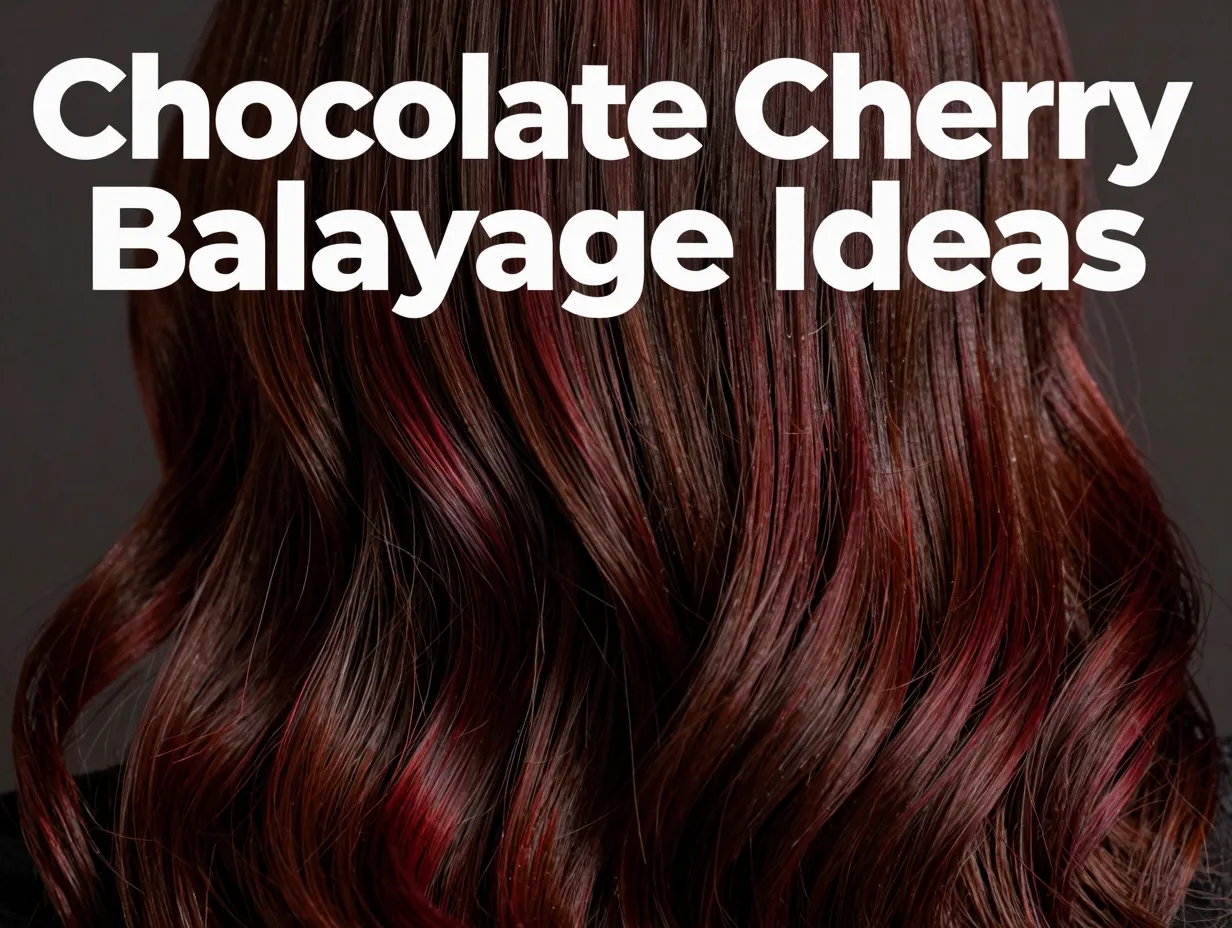 Glossy chocolate cherry balayage hair melt dimension close up