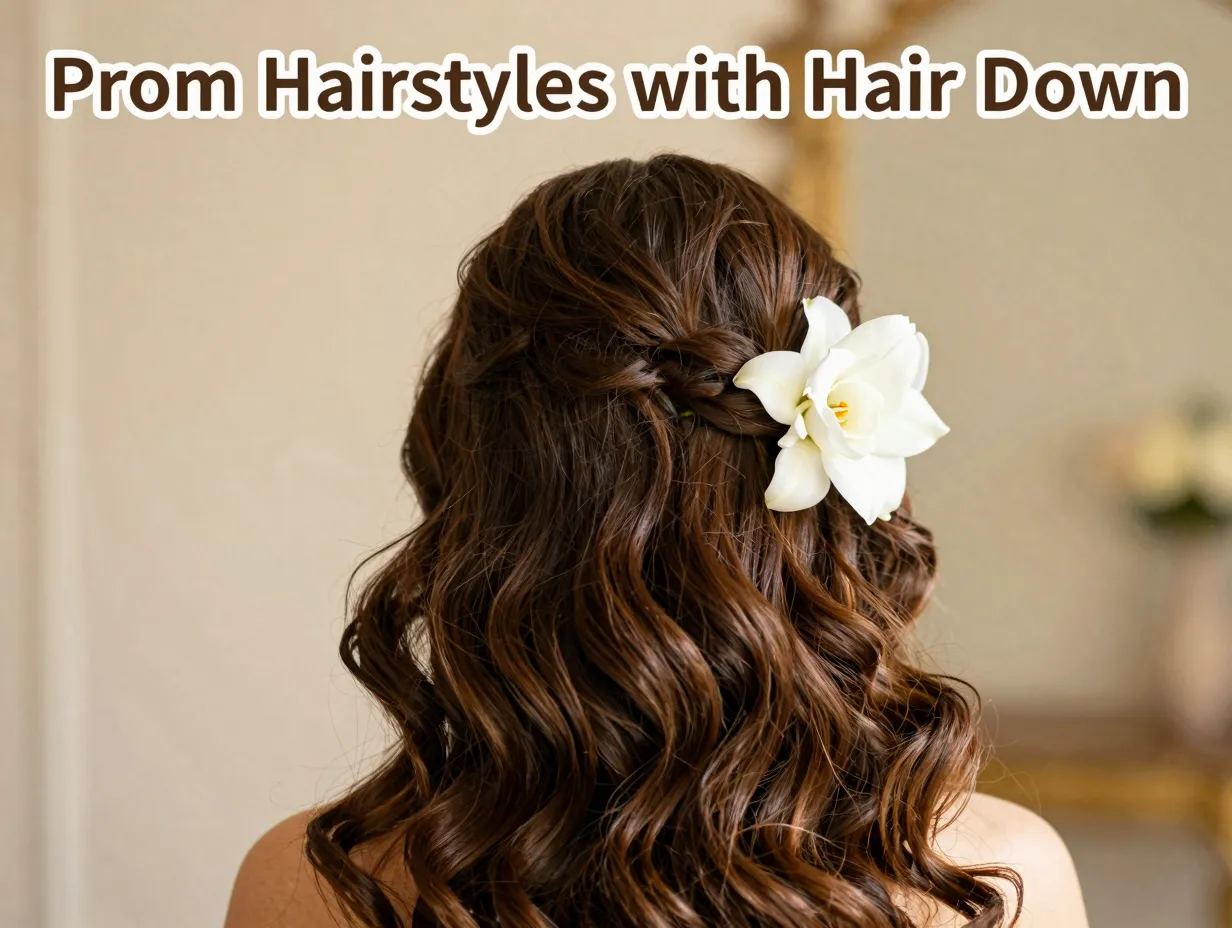 Model back boho waves white gardenia floral prom hairstyles cover