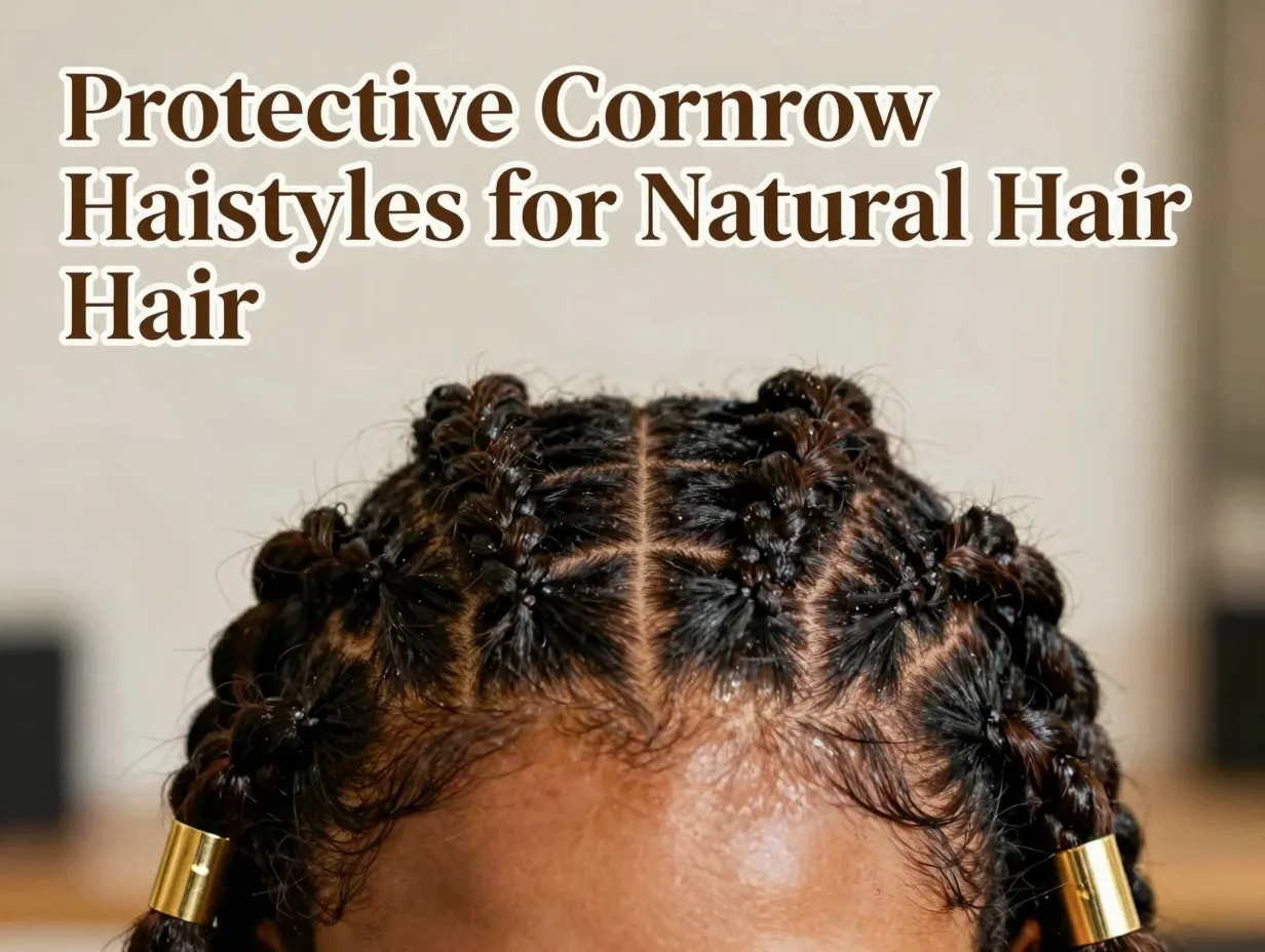 Protective cornrow foundation with gold cuffs and clean parting