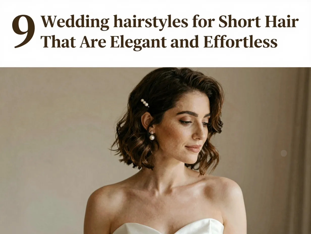 Textured bob with pearl pin romantic bridal portrait