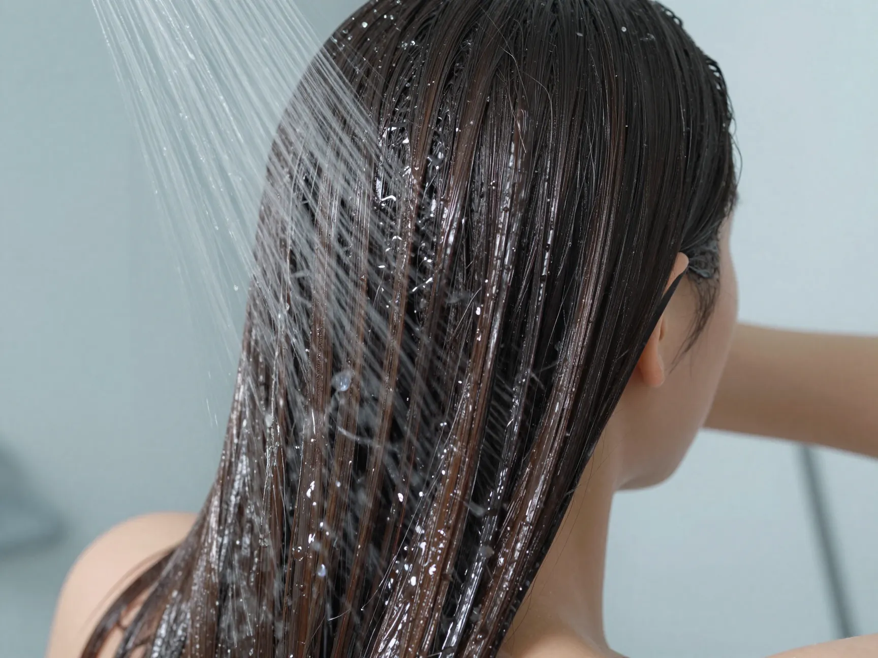 Cool water rinse sealing hair cuticle for shine smoothness