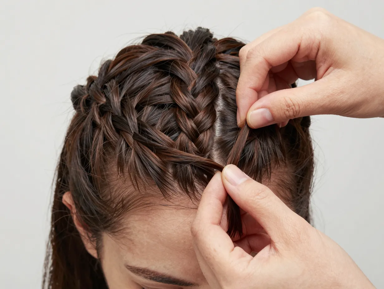Dutch braid crown start with hair added under technique