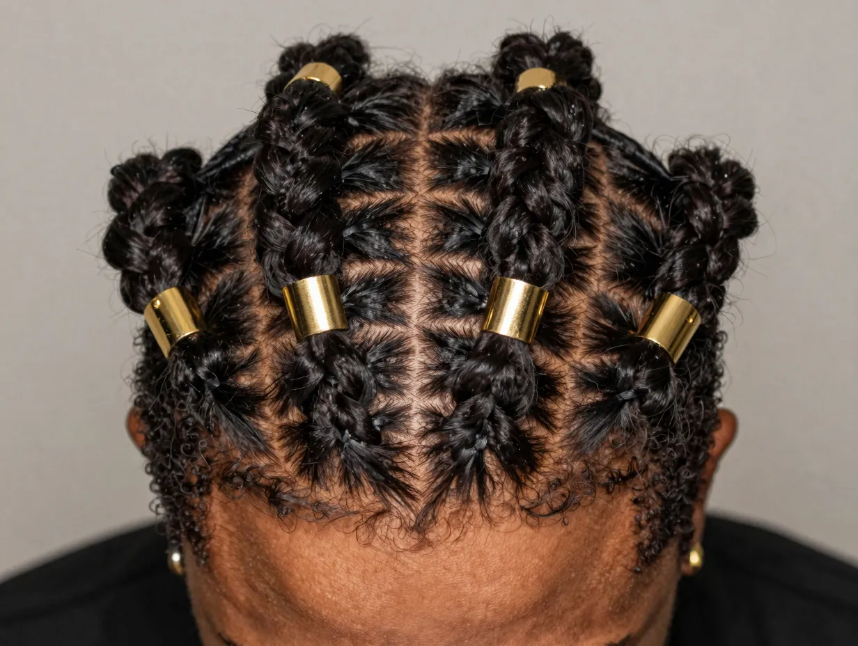 Jumbo cornrows thick chunky protective braids with gold cuff accessories